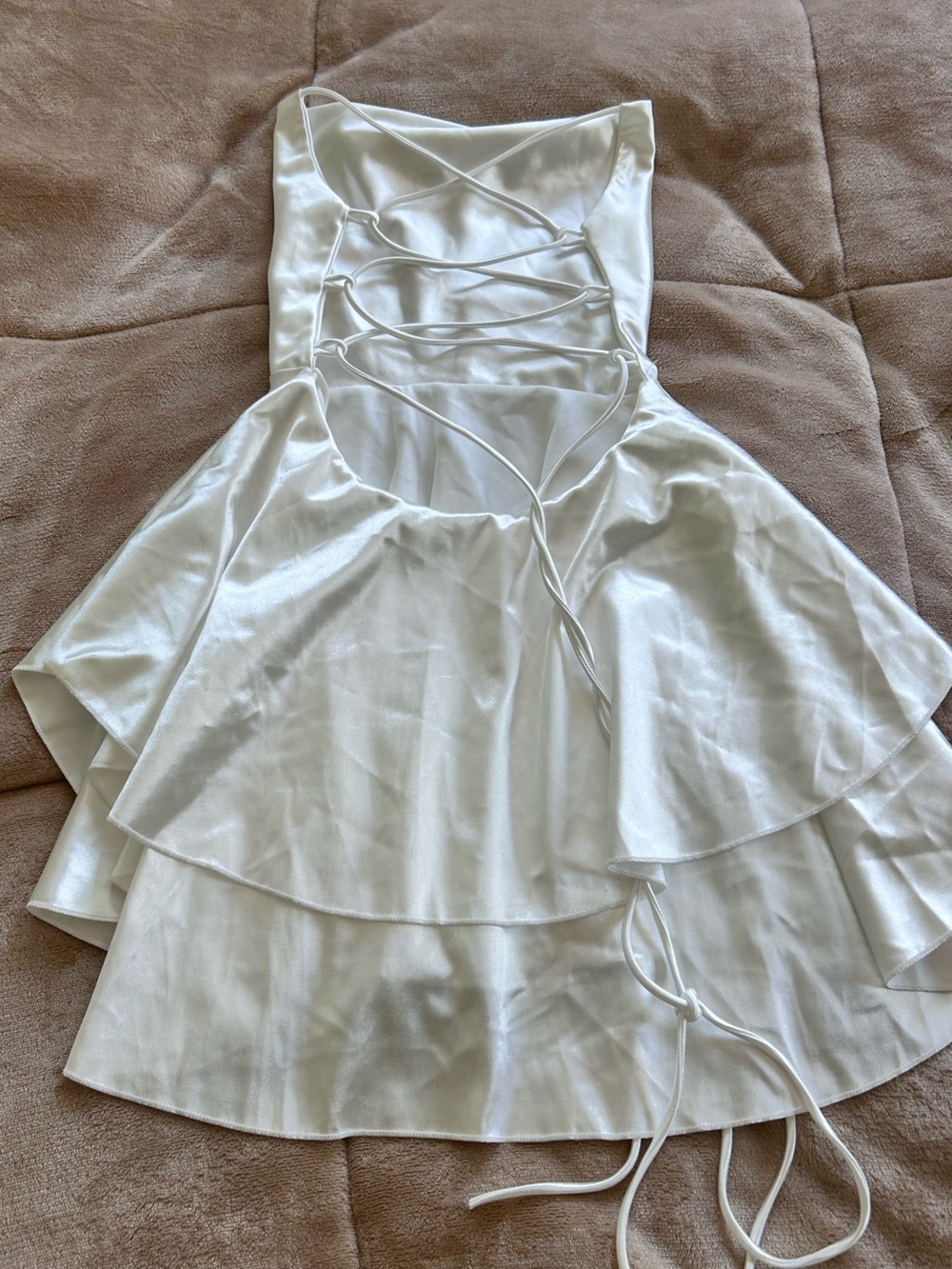 White Satin Lace-Up Chemise Nightdress - Women Intimates